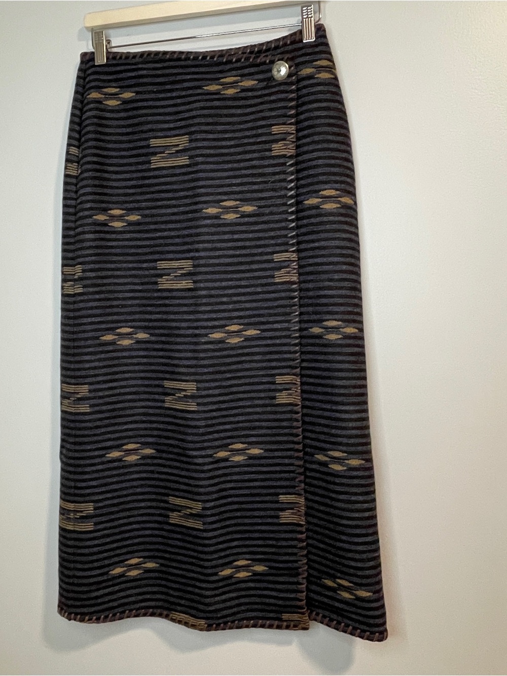 Vintage Wool Lauren Ralph Lauren Leather Aztec Western Wrap Maxi Skirt